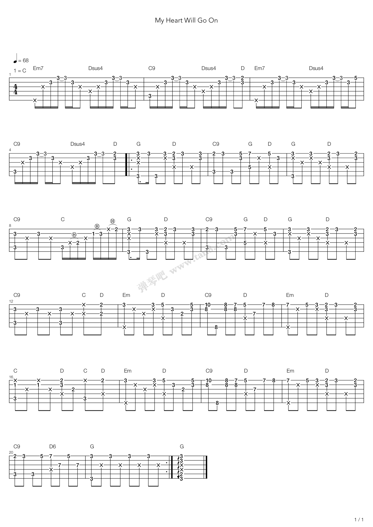 《My Heart Will Go On》吉他谱-C大调音乐网