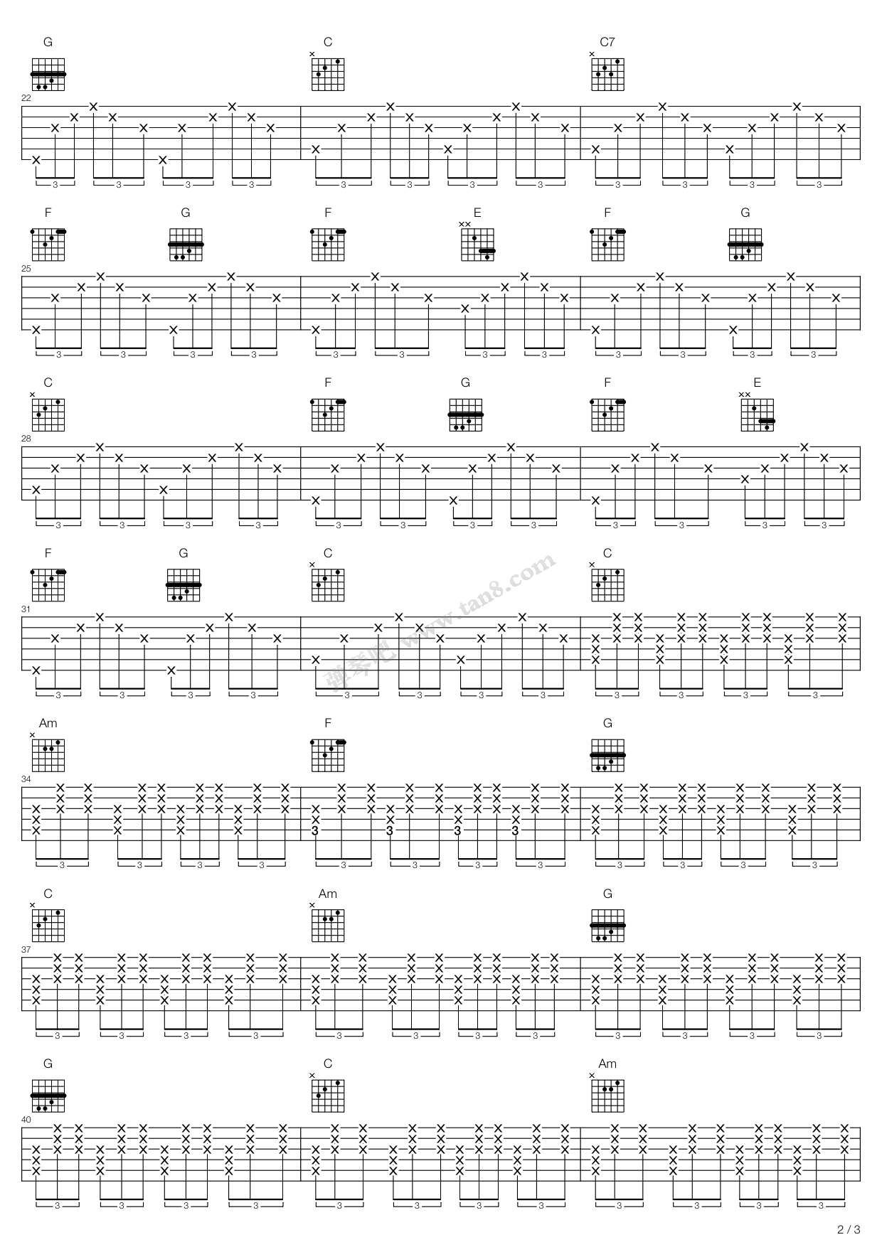 《Unchained melody》吉他谱-C大调音乐网