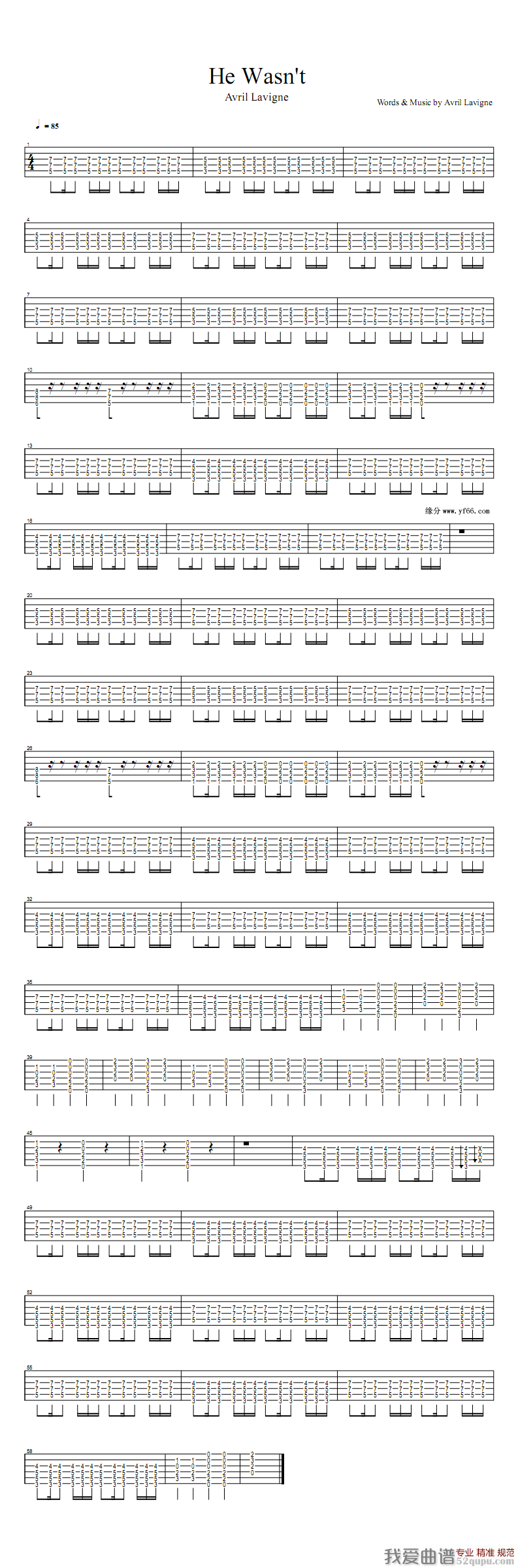 《Avril、Lavigne(艾薇儿 - he wasnt吉他乐谱》吉他谱-C大调音乐网