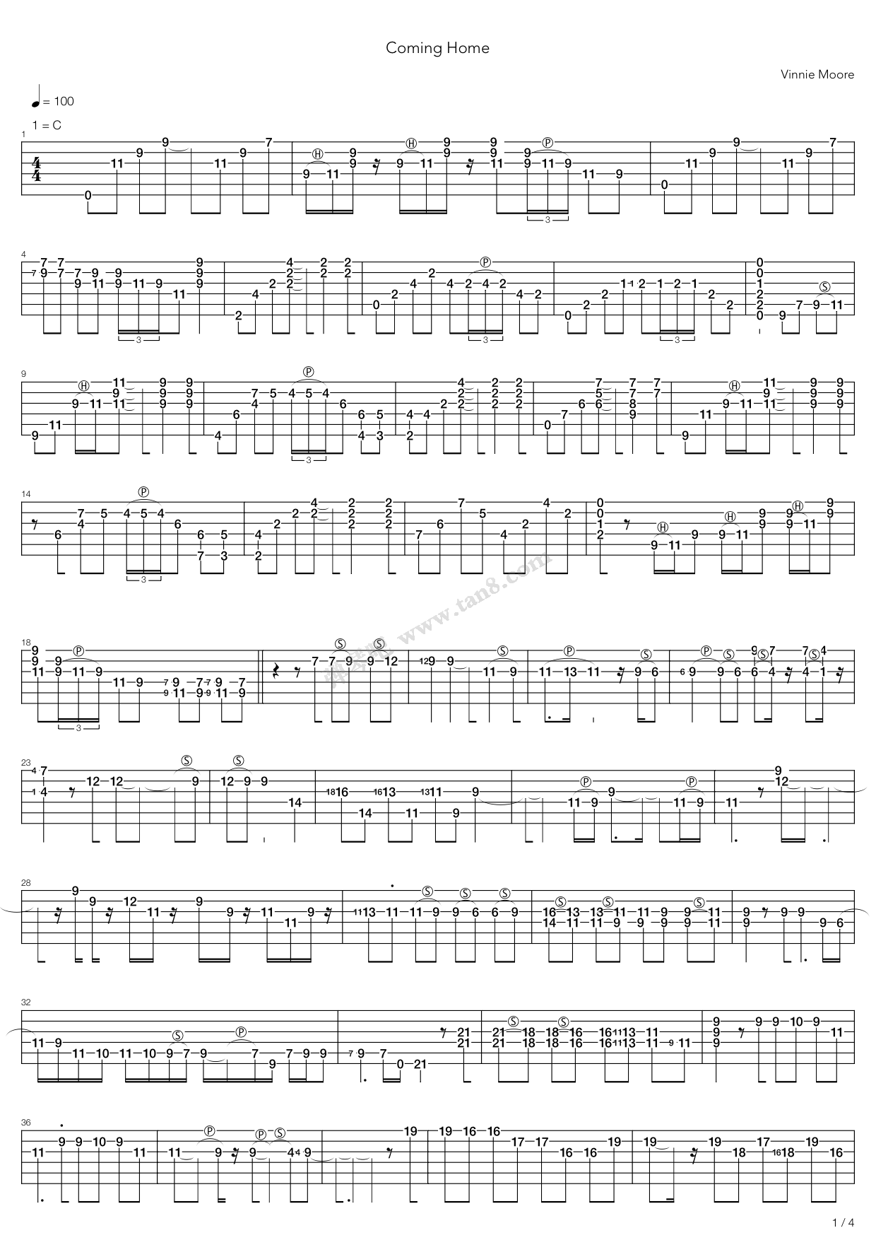 《Coming Home》吉他谱-C大调音乐网