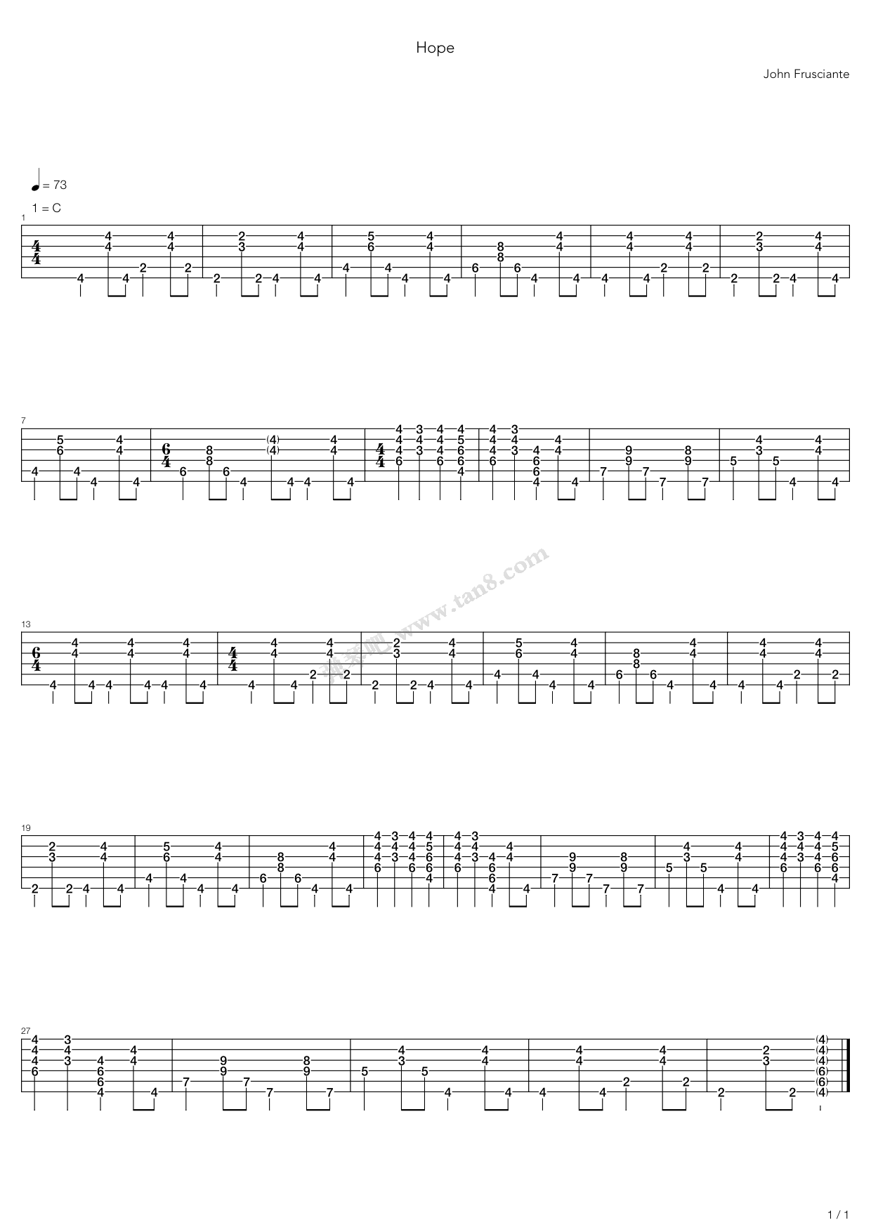 《Hope》吉他谱-C大调音乐网