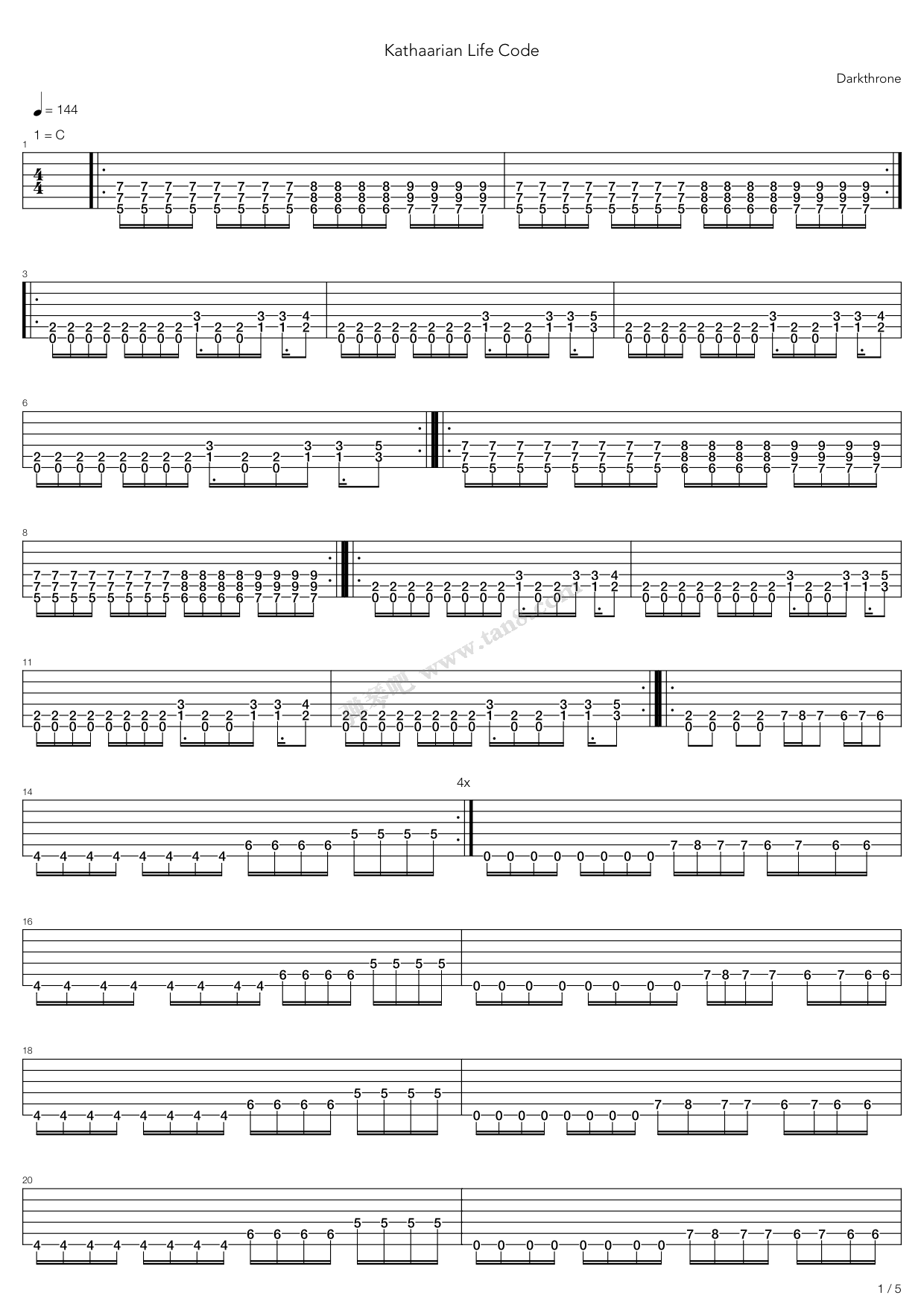 《Kathaarian Life Code》吉他谱-C大调音乐网