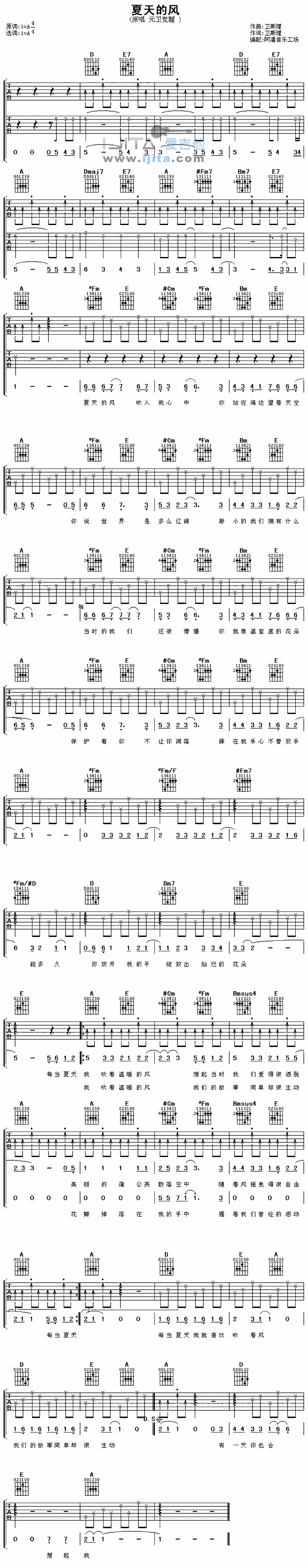 《夏天的风》吉他谱-C大调音乐网