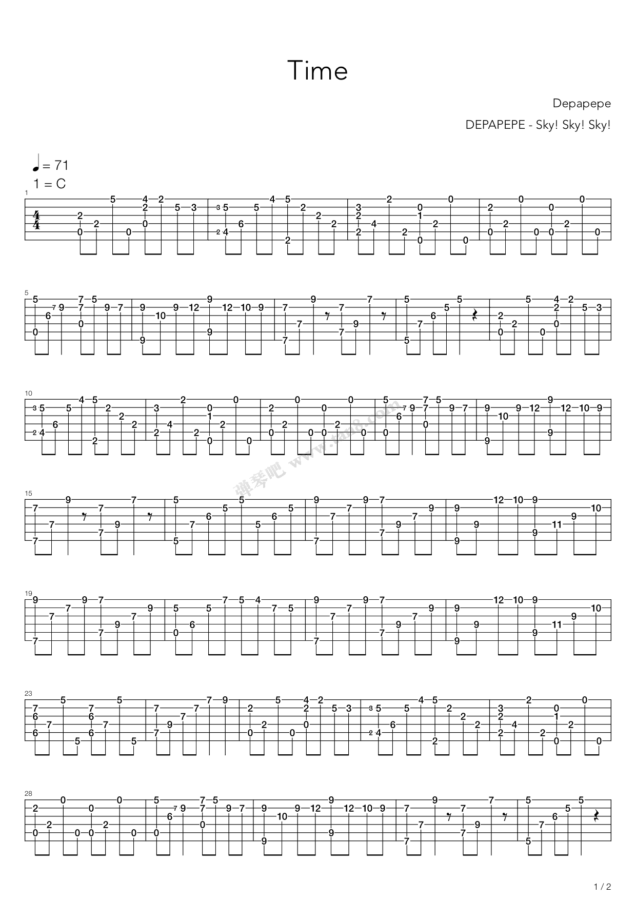 《Time（Sky! Sky! Sky!，Depapepe）》吉他谱-C大调音乐网