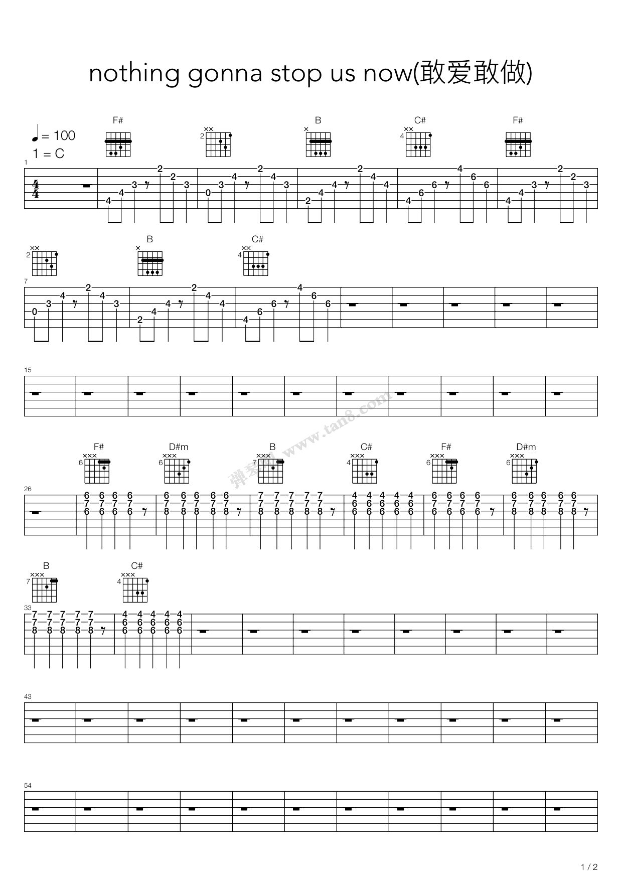 《Nothing's Gonna Stop Us Now (真实的谎言主题曲) ...》吉他谱-C大调音乐网