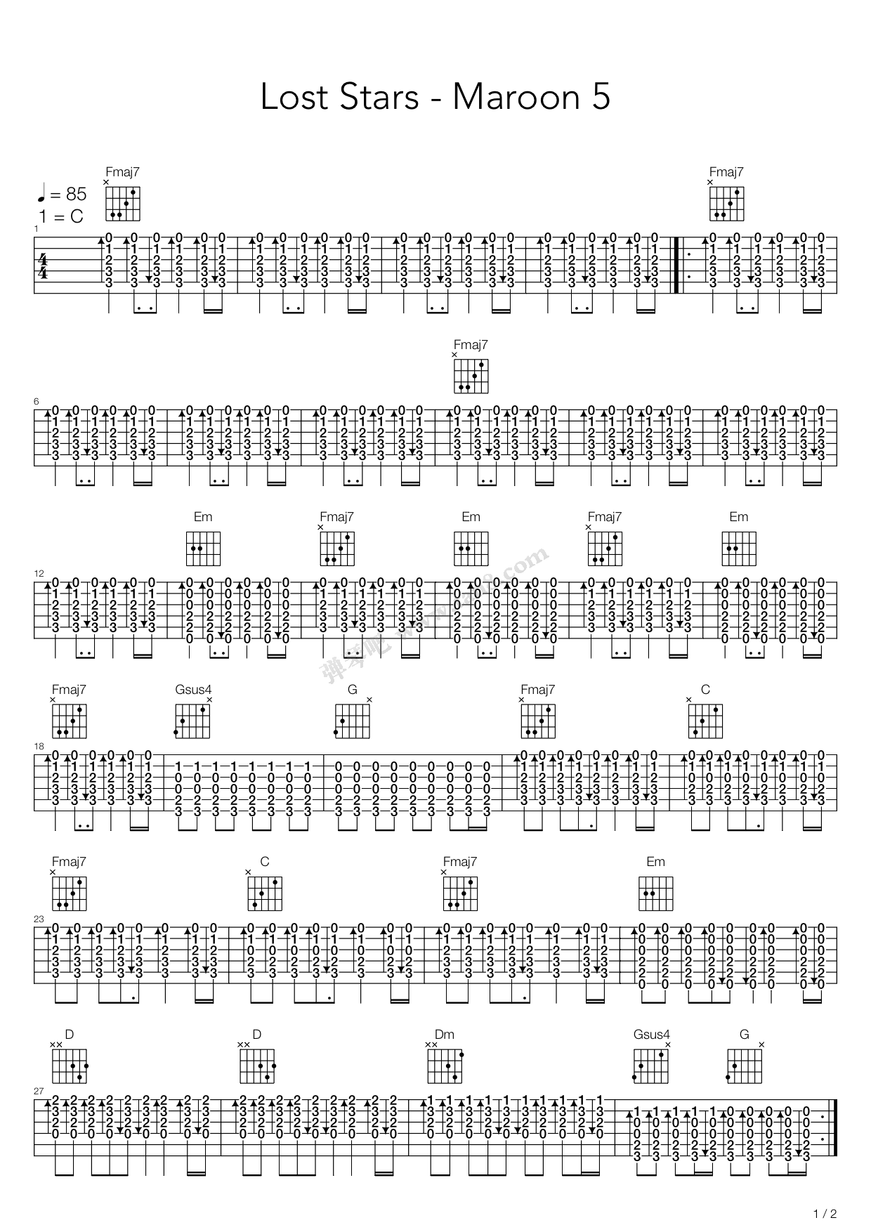 《Lost Stars》吉他谱-C大调音乐网