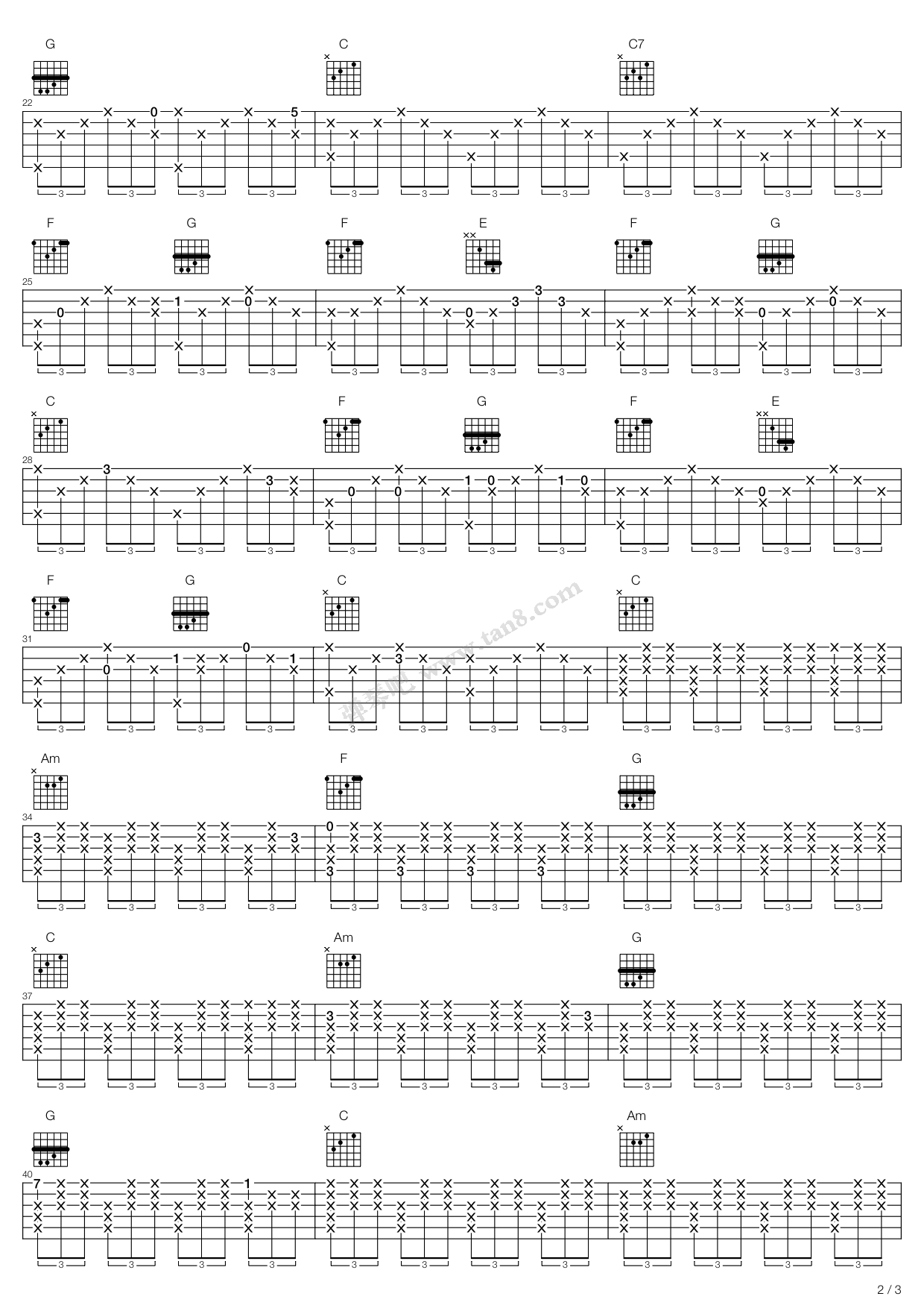 《Unchained melody》吉他谱-C大调音乐网