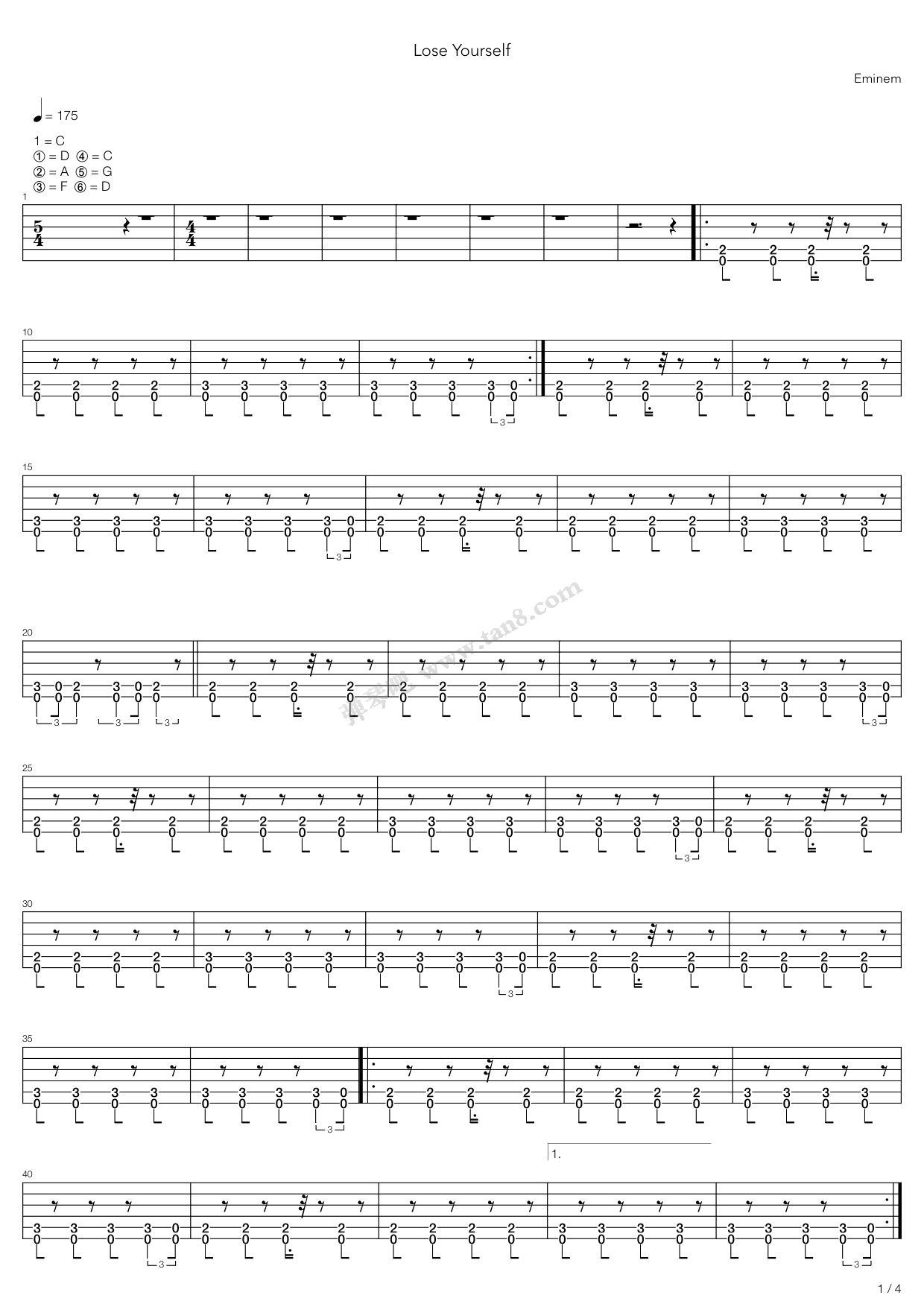 《Lose Yourself》吉他谱-C大调音乐网