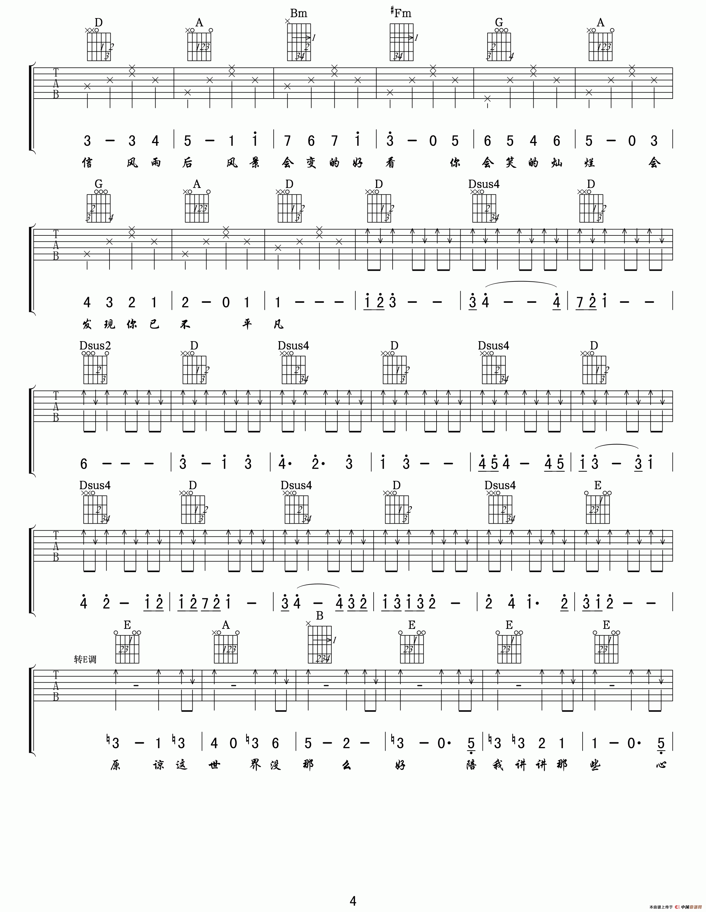 《原谅这世界没那么好》吉他谱-C大调音乐网