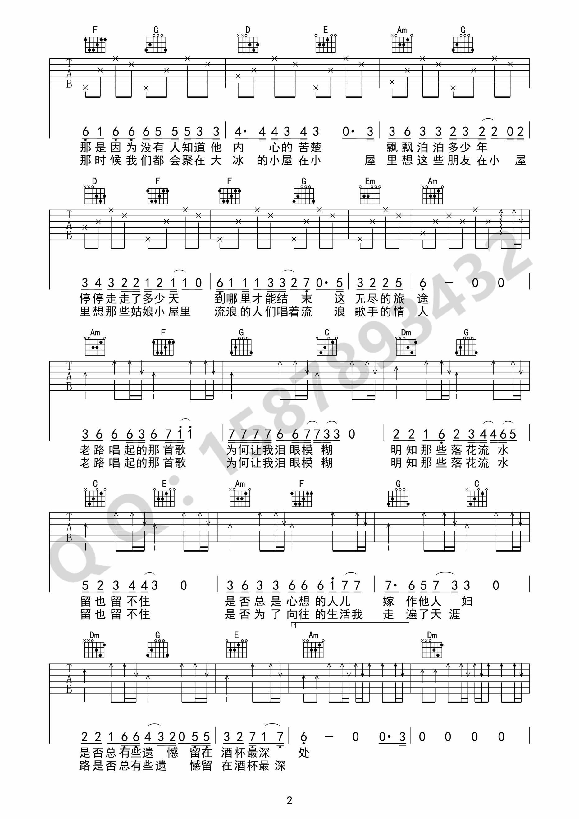 老路小路吉他谱 靳松 C调高清弹唱谱-C大调音乐网