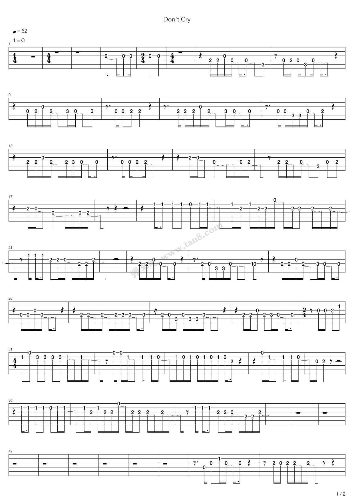 《Don't Cry》吉他谱-C大调音乐网