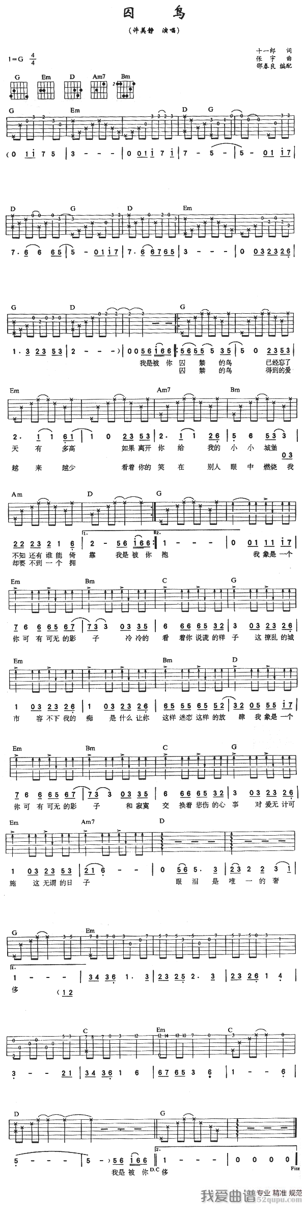 《彭羚《囚鸟》吉他谱/六线谱》吉他谱-C大调音乐网