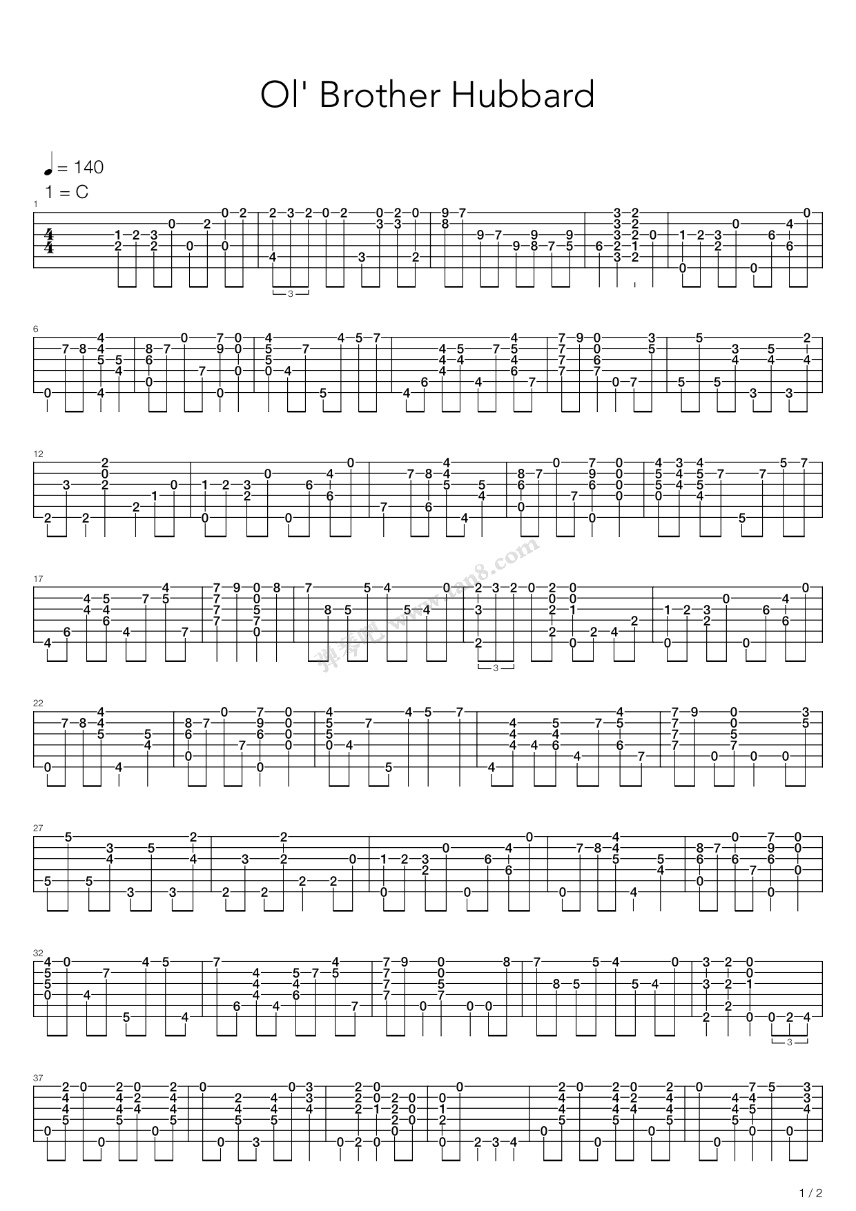 《Ol Brother Hubbard》吉他谱-C大调音乐网