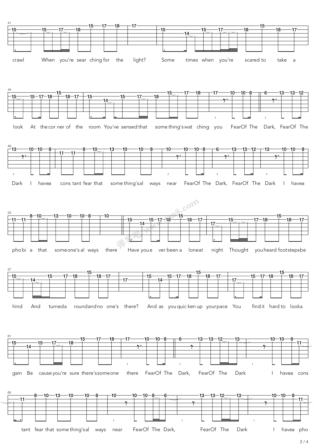 《Fear Of The Dark》吉他谱-C大调音乐网