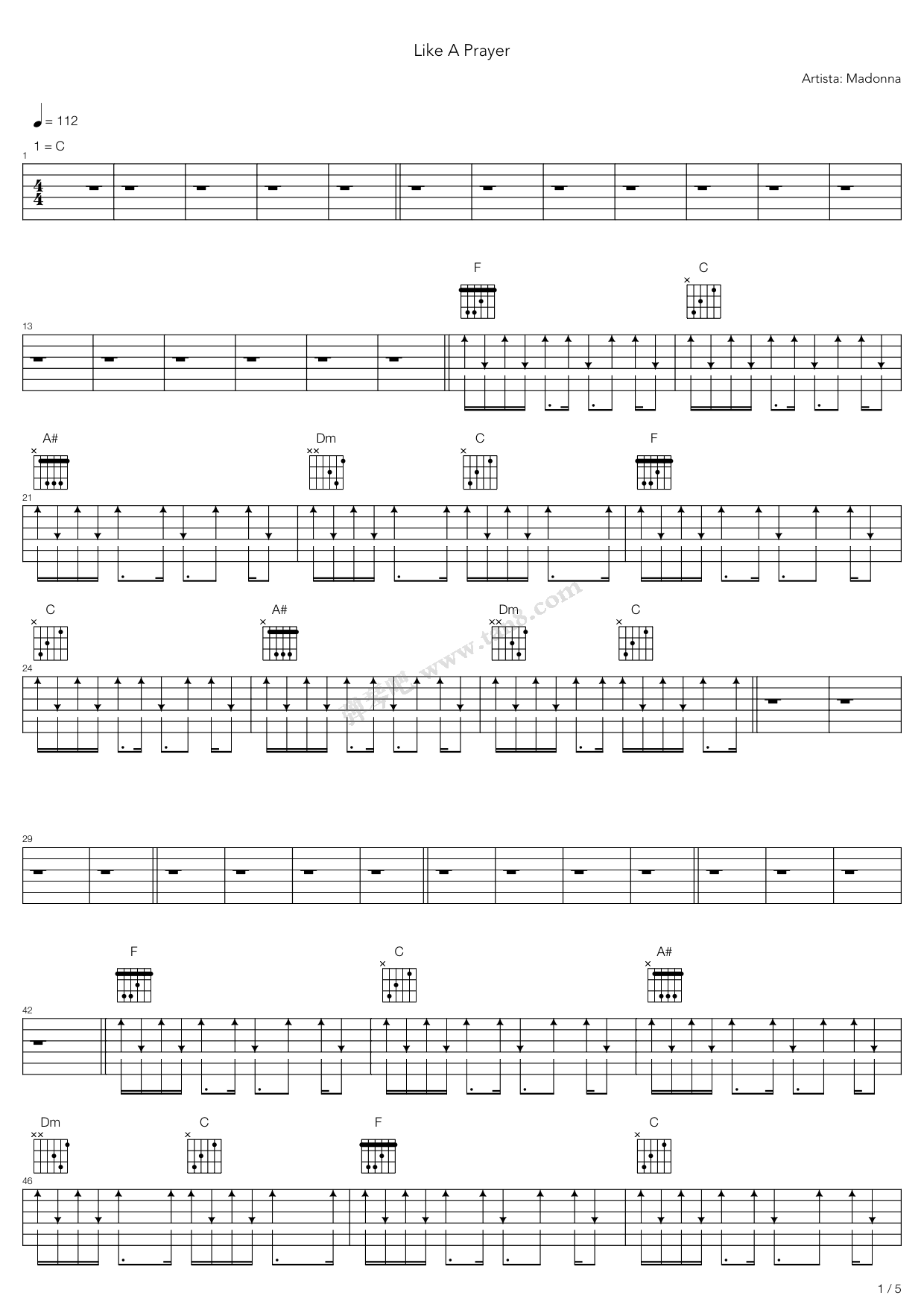 《Like A Prayer》吉他谱-C大调音乐网