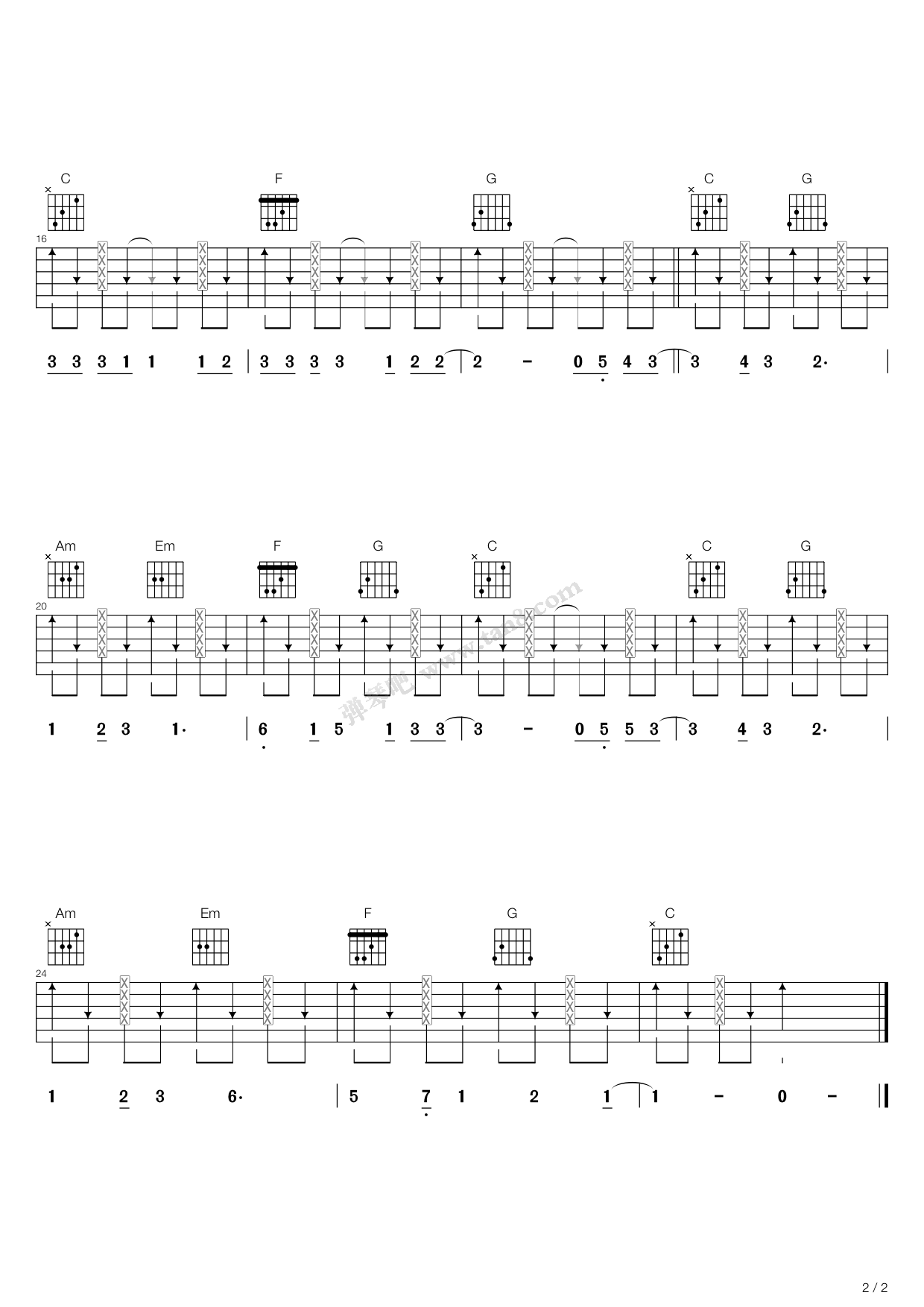 《05应用曲段：告白气球（拍弦）》吉他谱-C大调音乐网