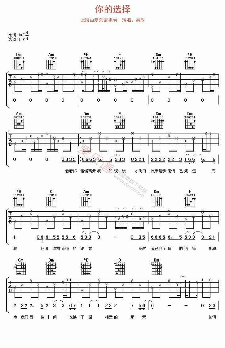 《易欣《你的选择》》吉他谱-C大调音乐网