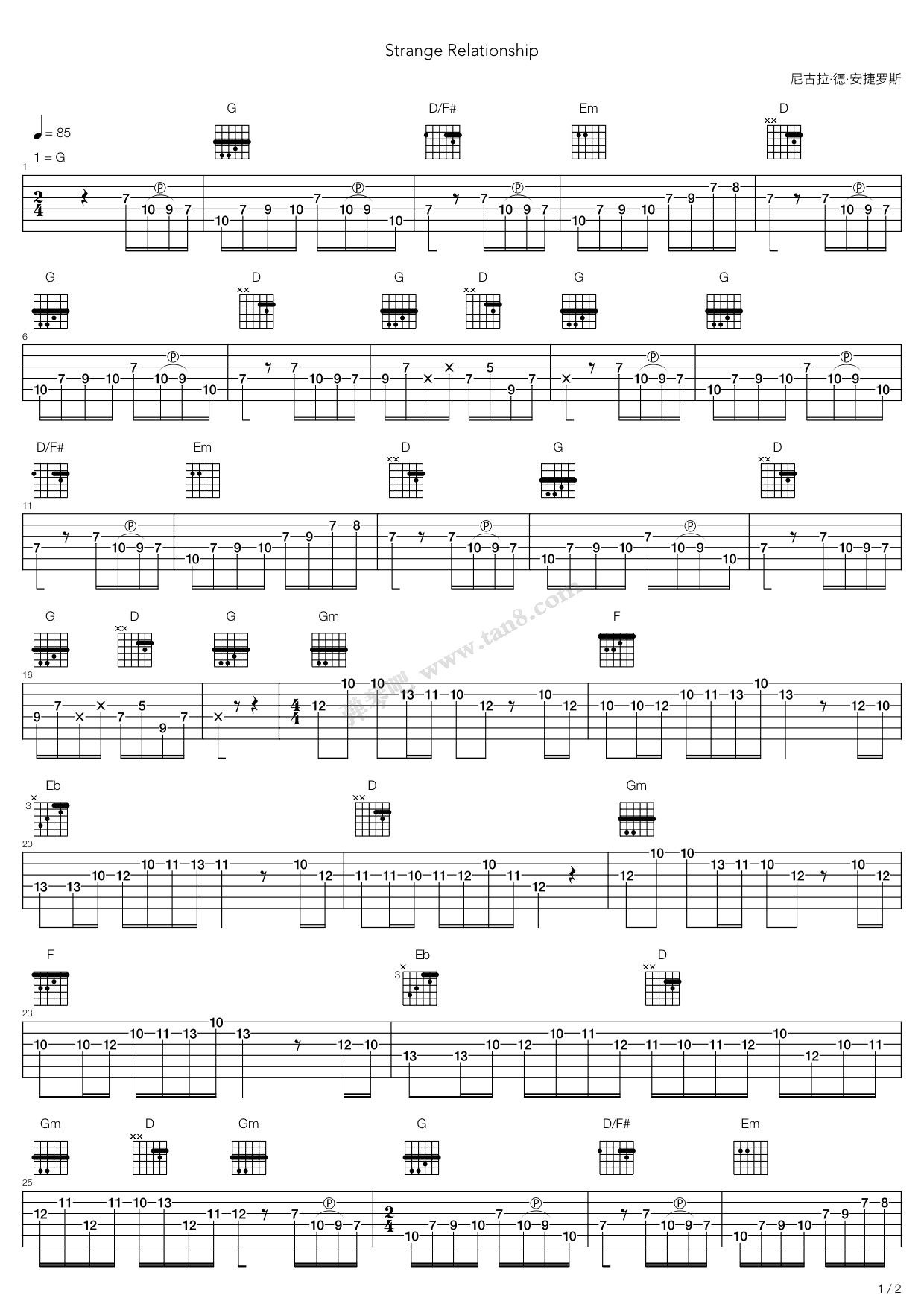《Strange Relationship(奇异的关联)》吉他谱-C大调音乐网