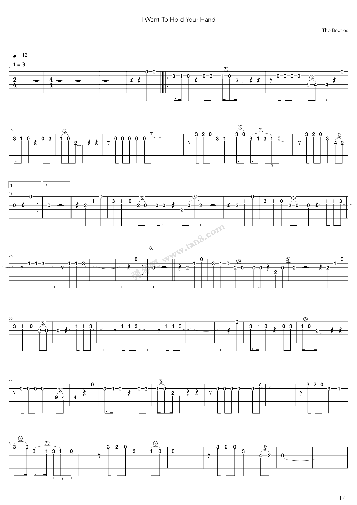 《I Wanna Hold Your Hand》吉他谱-C大调音乐网