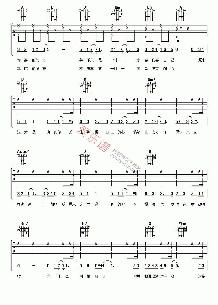 《王心凌《原来这才是真的你》》吉他谱-C大调音乐网