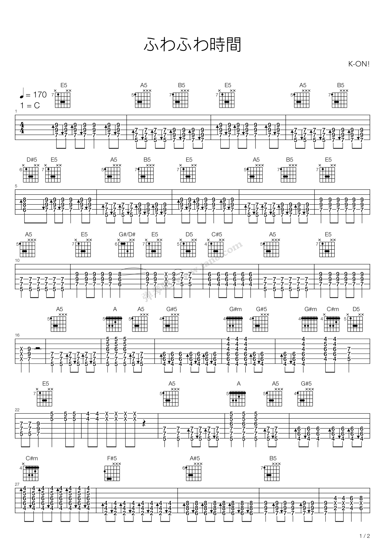 《轻音少女(K-ON) - 轻飘飘的时间》吉他谱-C大调音乐网