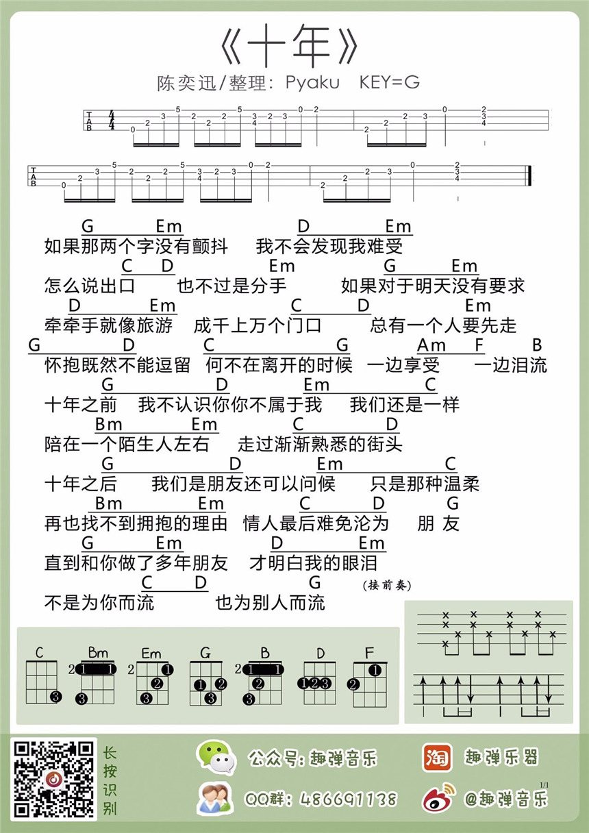 陈奕迅丨尤克里里谱精选合集-C大调音乐网