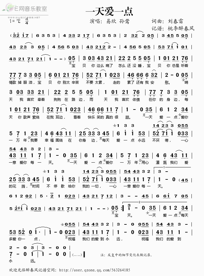 《一天爱一点——易欣 孙莺（简谱）》吉他谱-C大调音乐网