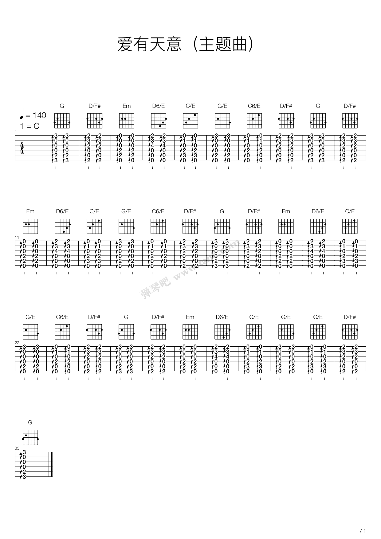 《爱有天意 - 我对于你,你对于我》吉他谱-C大调音乐网