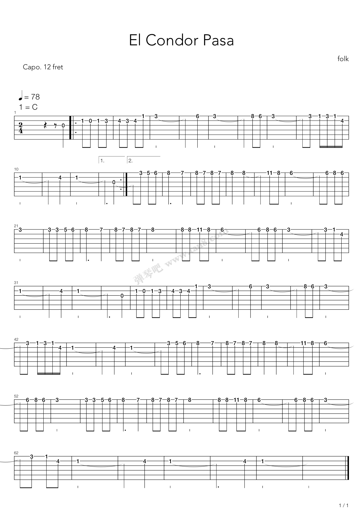 《El Condor Pasa (山鹰之歌)》吉他谱-C大调音乐网