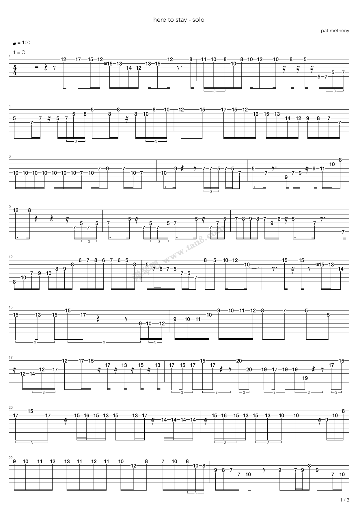 《Here To Stay (Guitar Solo)》吉他谱-C大调音乐网