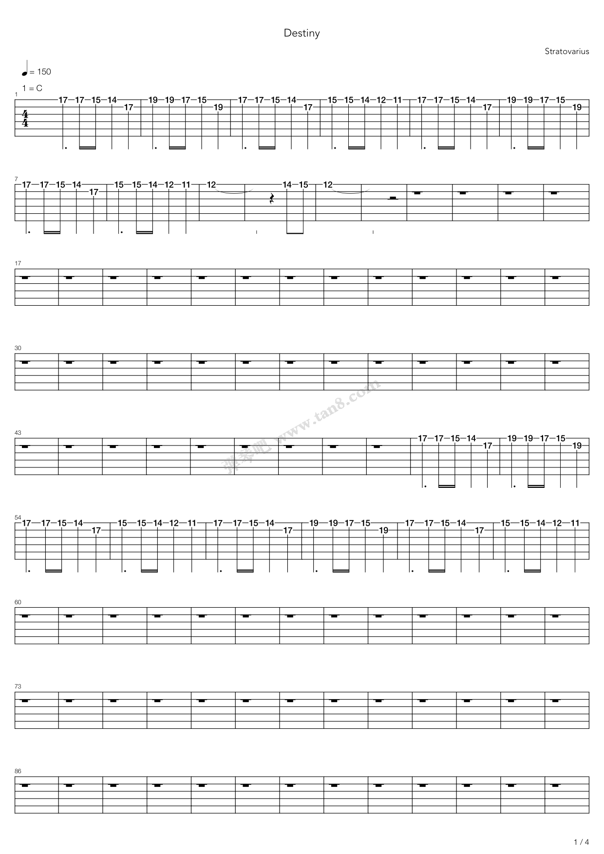 《Destiny》吉他谱-C大调音乐网