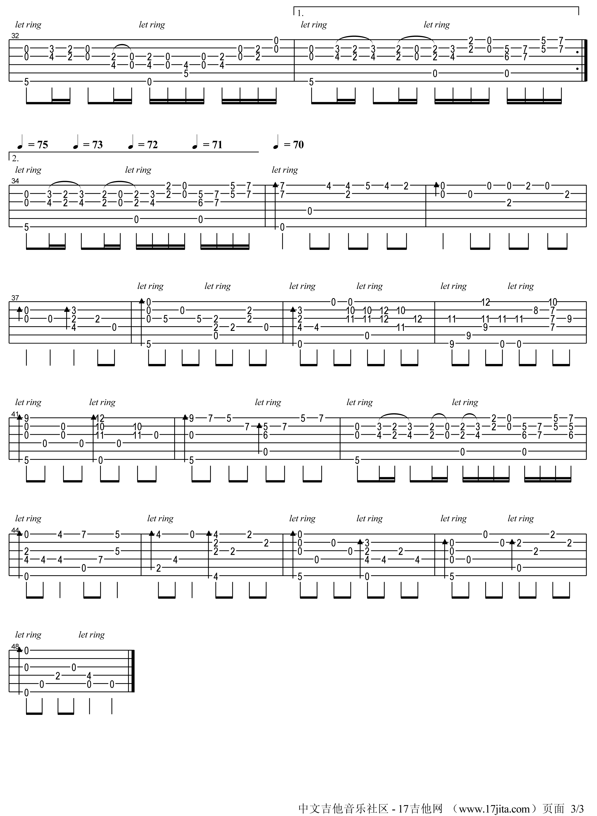 押尾桑卡农吉他谱-C大调音乐网