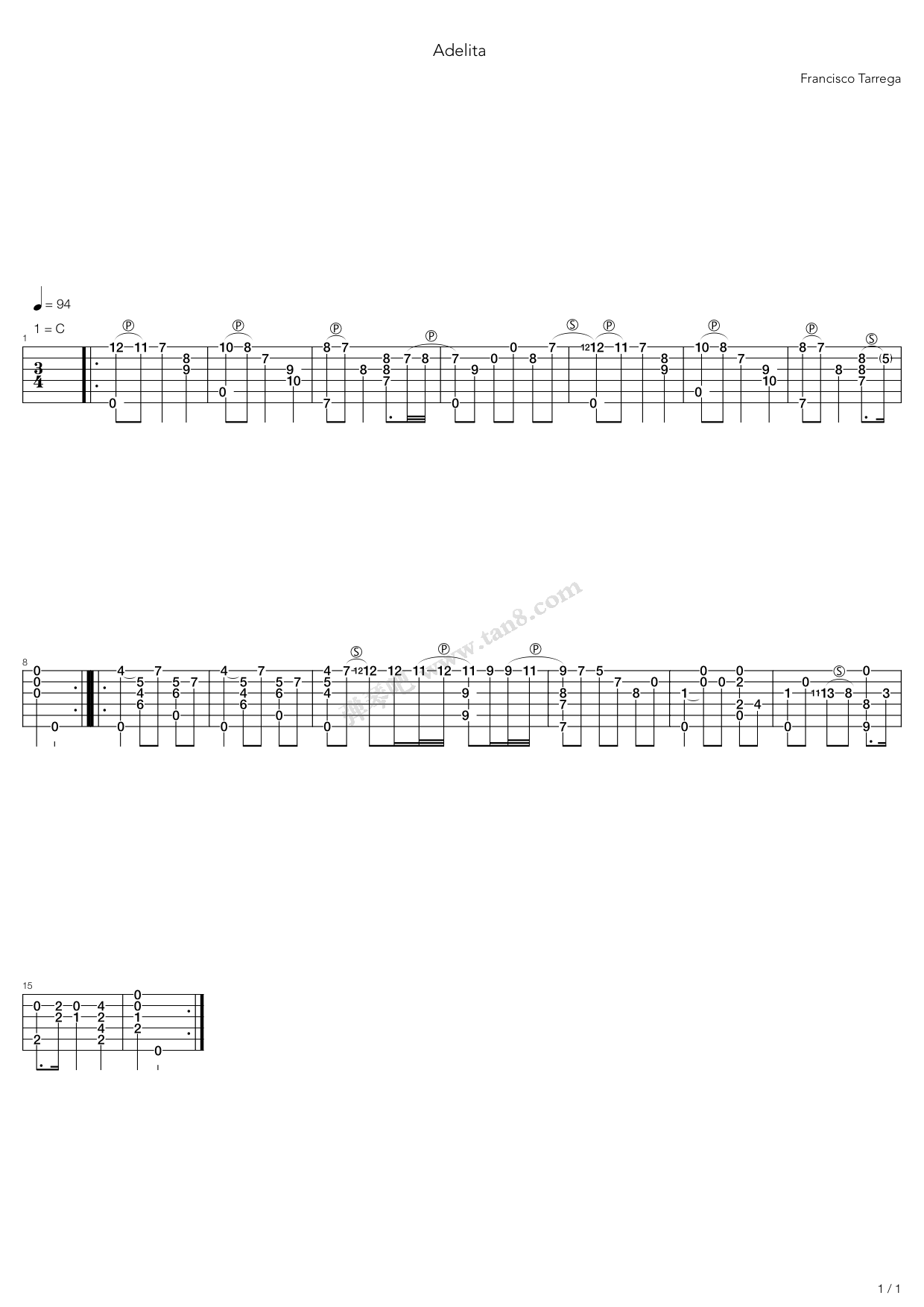 《Adelita》吉他谱-C大调音乐网