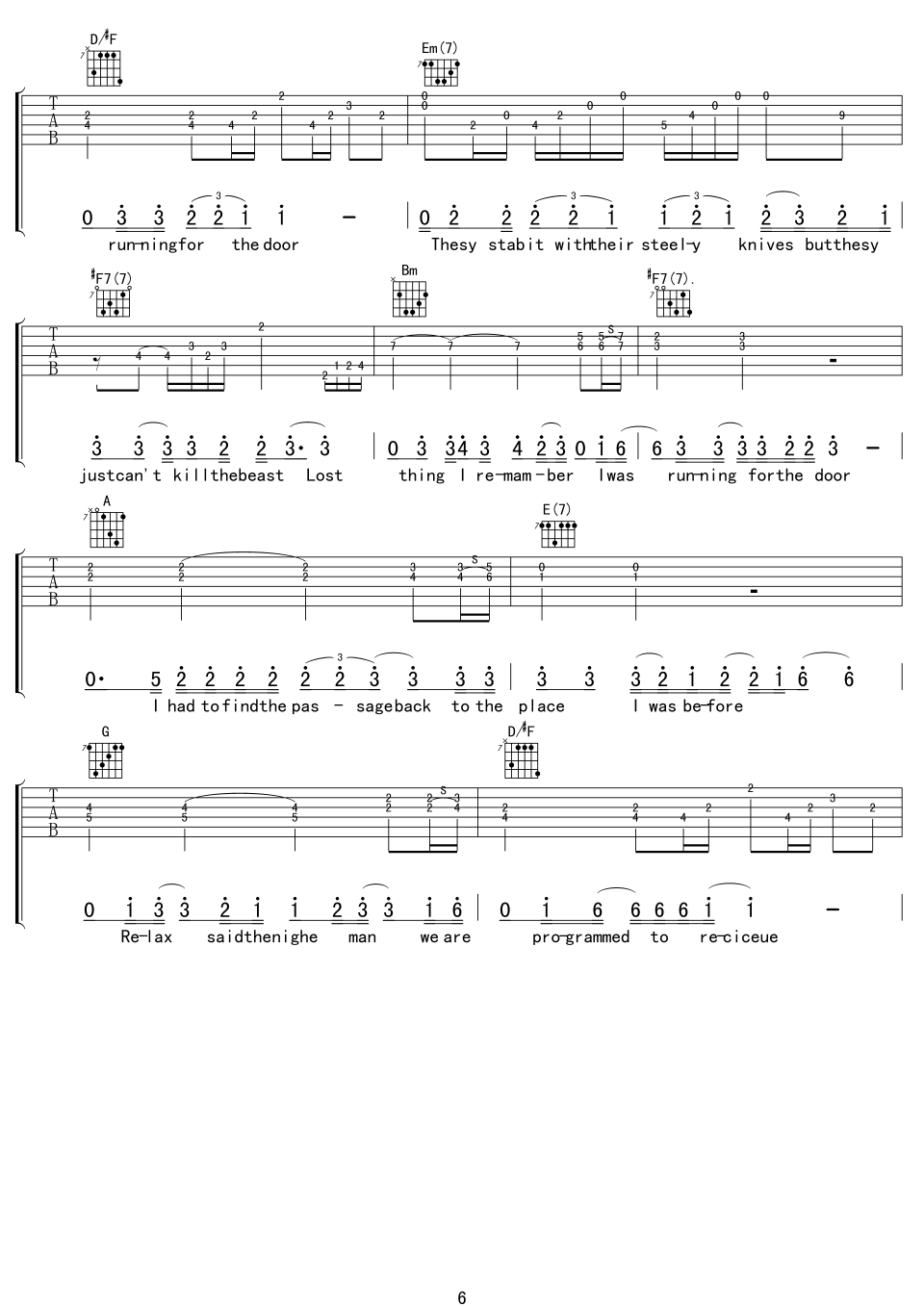 《Eagles Hotel California》吉他谱-C大调音乐网