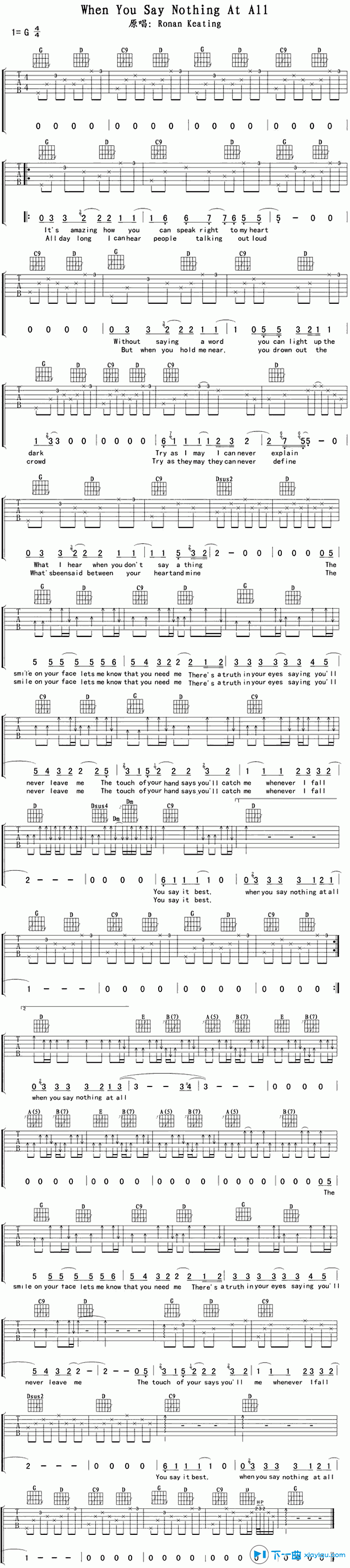 《when you say nothing at all吉他谱G调（六线谱）_keating》吉他谱-C大调音乐网