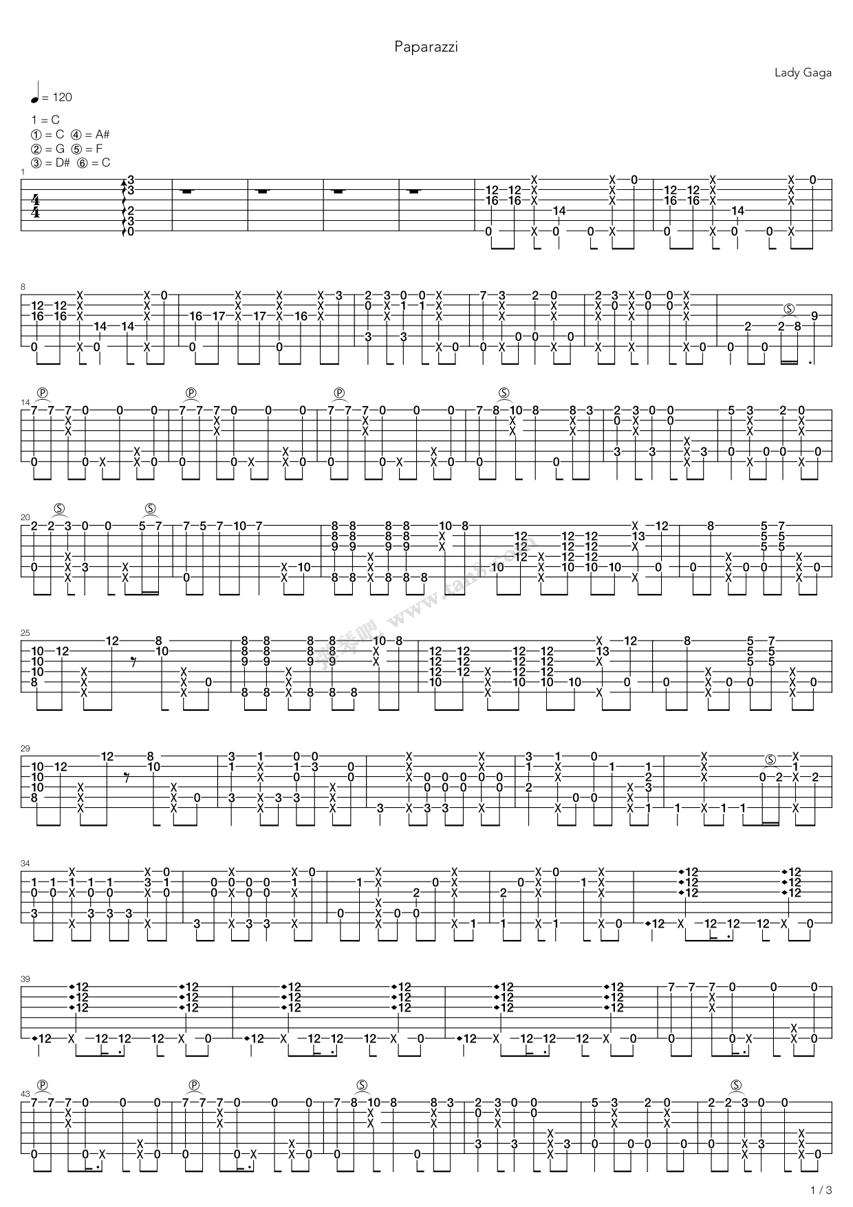 《Paparazzi》吉他谱-C大调音乐网