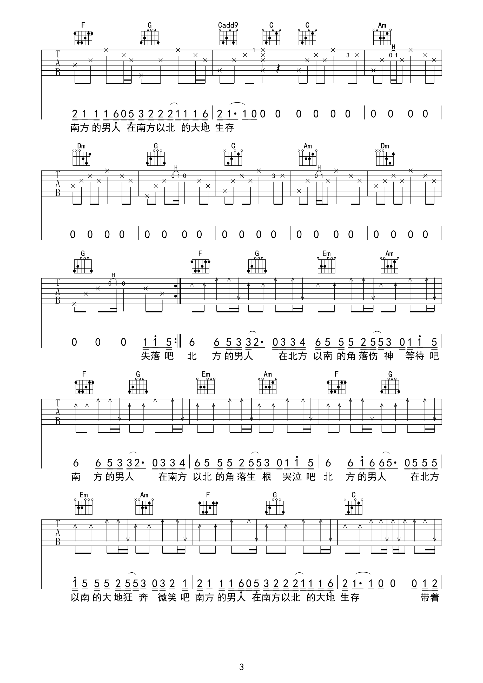 《南方北方》吉他谱-C大调音乐网