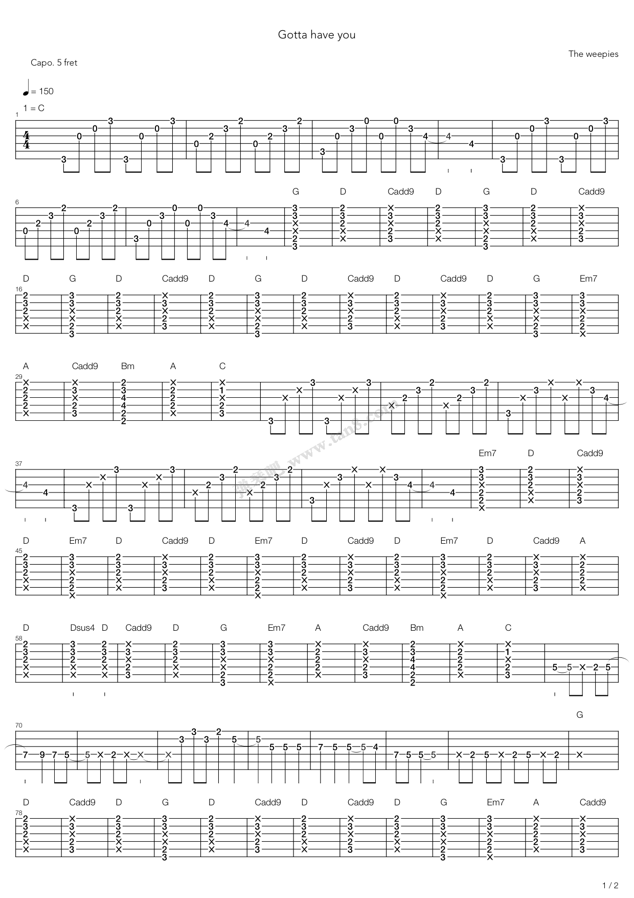 《Gotta have you》吉他谱-C大调音乐网