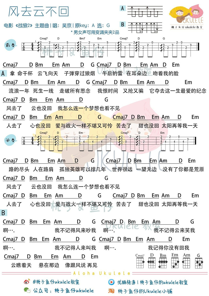 《风去云不回(桃子鱼仔)》吉他谱-C大调音乐网