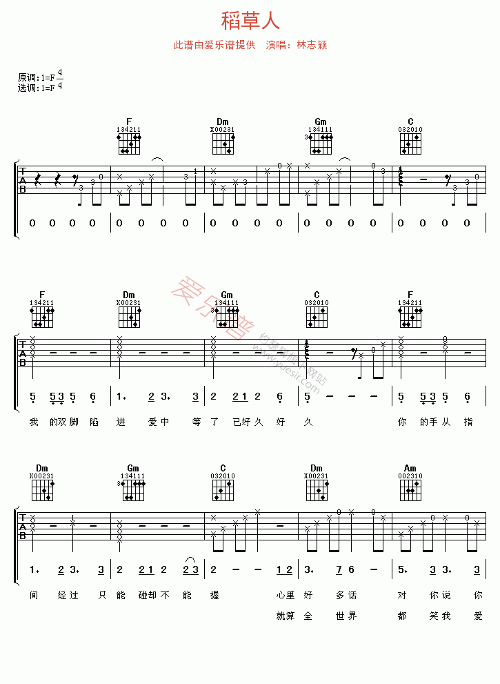 《林志颖《稻草人》》吉他谱-C大调音乐网