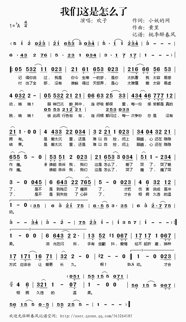 《我们这是怎么了——欢子（简谱）》吉他谱-C大调音乐网