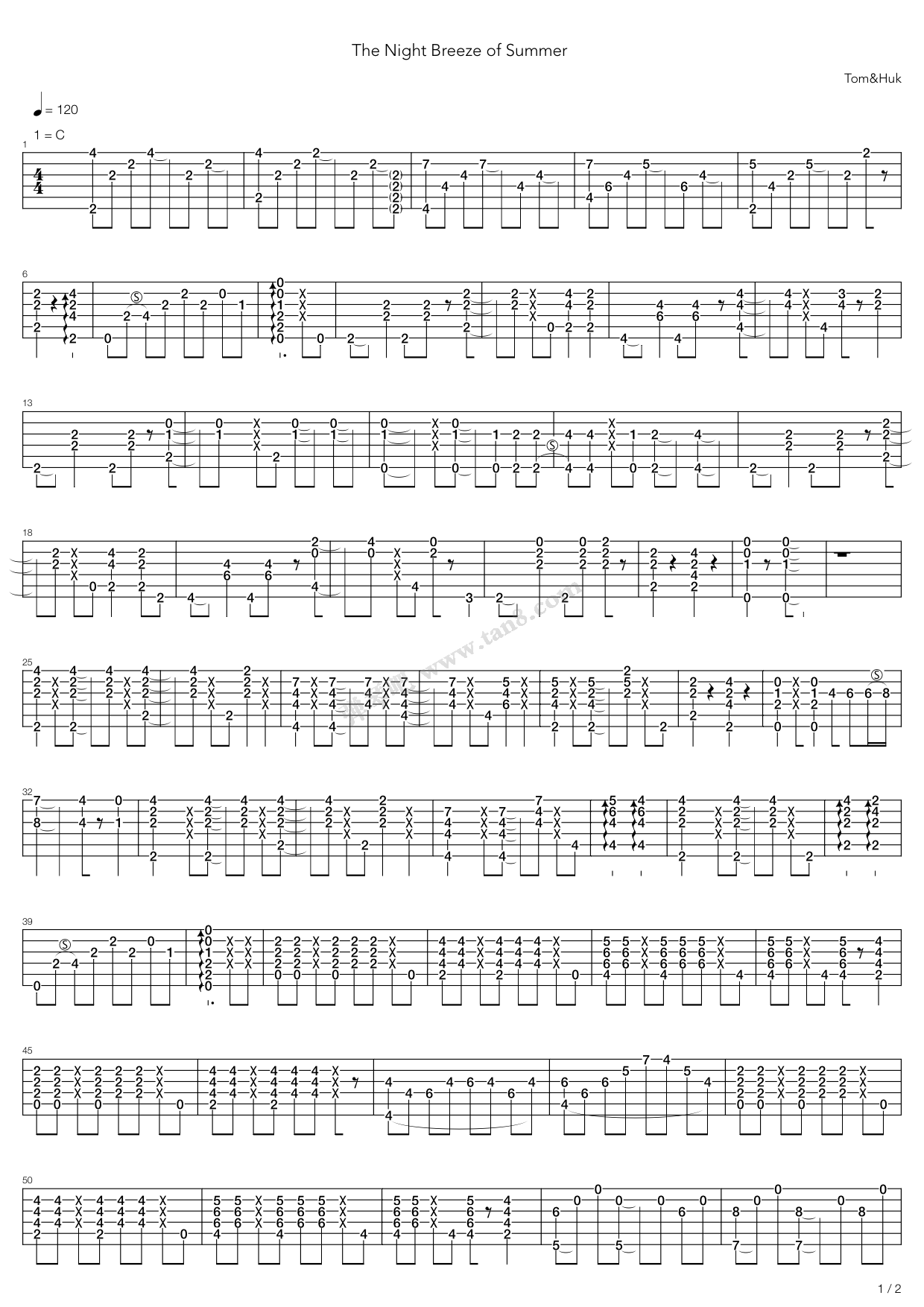 《夏日晚风(The Night Breeze of Summer)》吉他谱-C大调音乐网