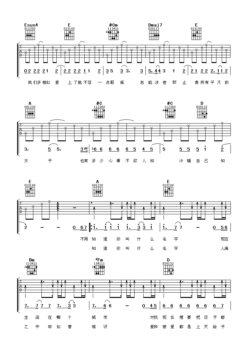 张靓颖&李慧珍 你叫什么名字吉他谱-C大调音乐网