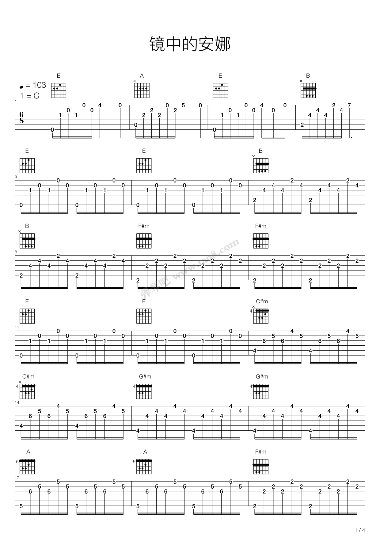 《镜中的安娜》吉他谱-C大调音乐网