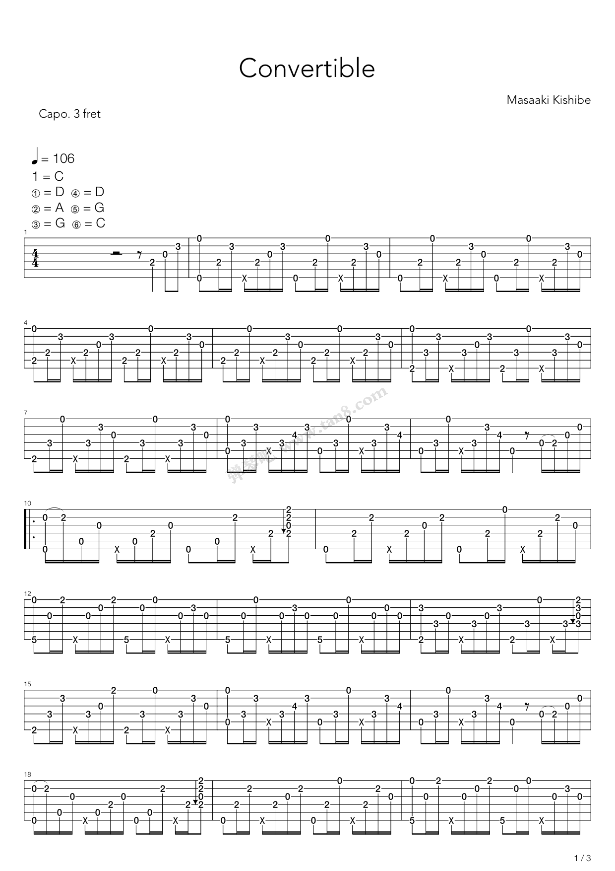 《Convertible（指弹，岸部真明）》吉他谱-C大调音乐网
