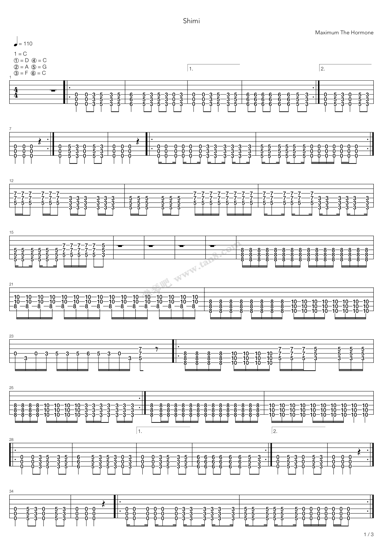 《Shimi(シミ)》吉他谱-C大调音乐网