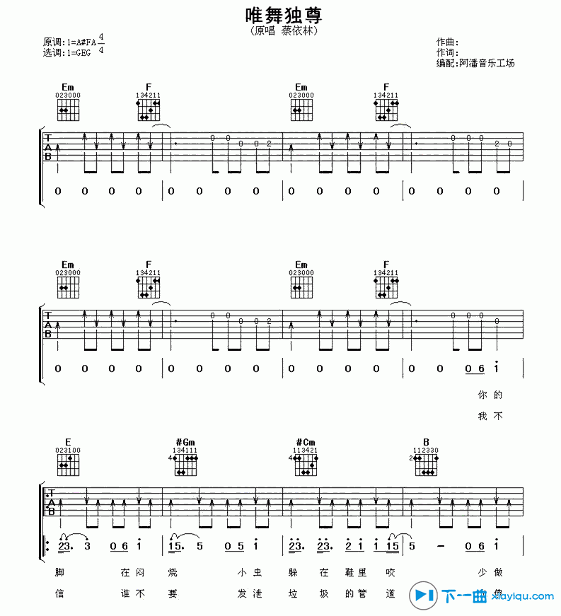 《唯舞独尊吉他谱A调_蔡依林唯舞独尊六线谱》吉他谱-C大调音乐网