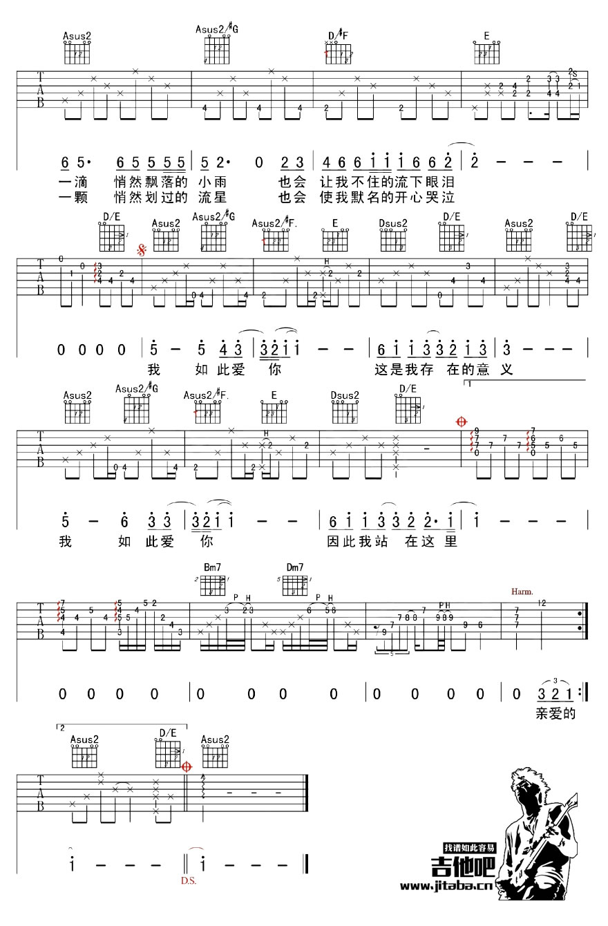 《我如此爱你吉他谱_汪峰_吉他弹唱六线谱》吉他谱-C大调音乐网