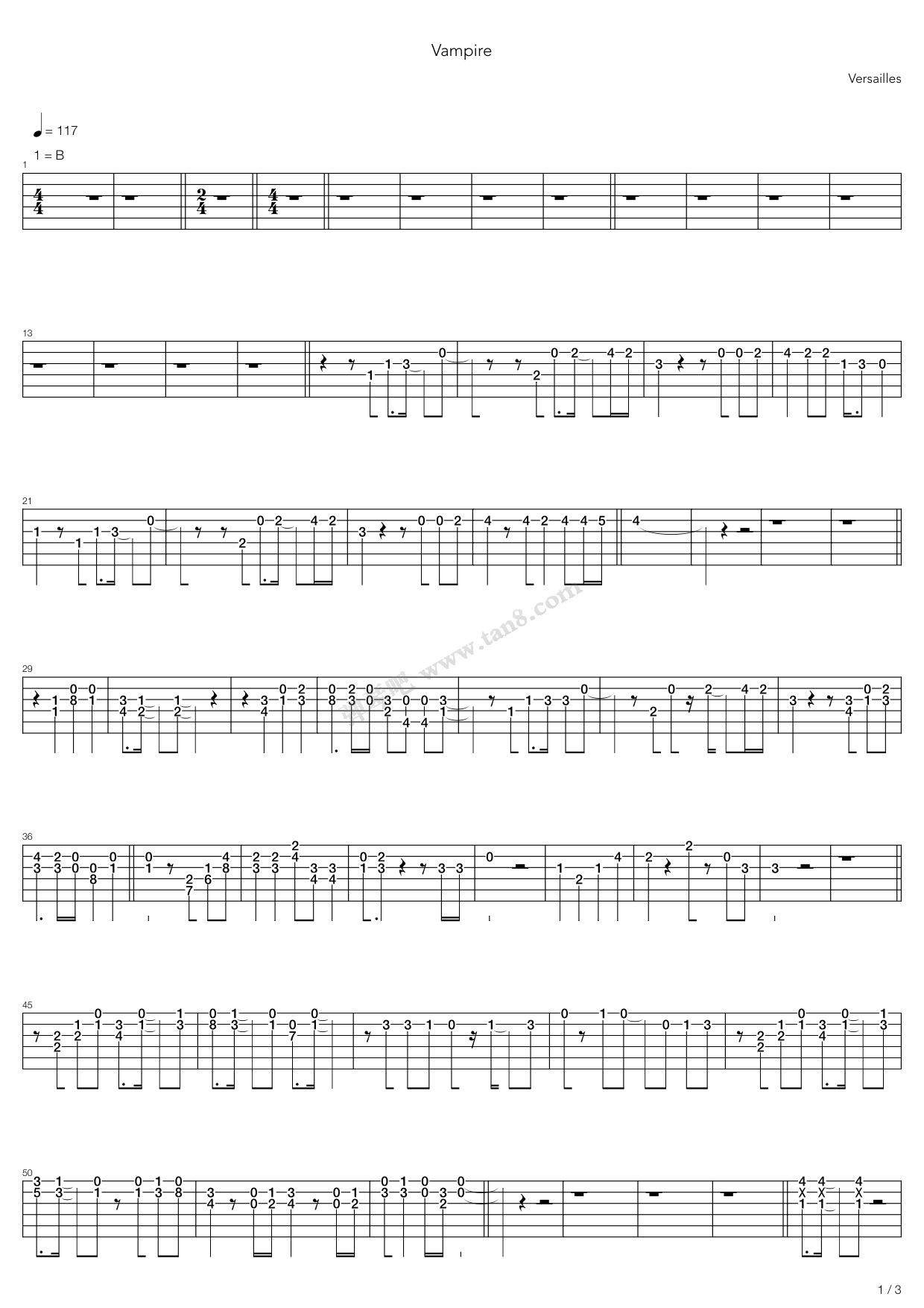 《Vampire》吉他谱-C大调音乐网