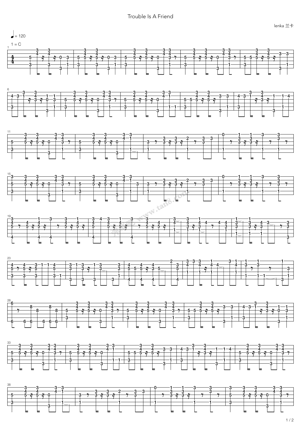 《Trouble Is A Friend》吉他谱-C大调音乐网